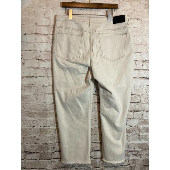 !IT. Jackie Jeans Women 16 Oatmeal Speckled High Rise Straight Leg Ankle Raw Hem - Picture 6 of 16